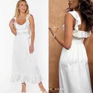 show me your mumu alexis midi dress ivory white luxe satin large